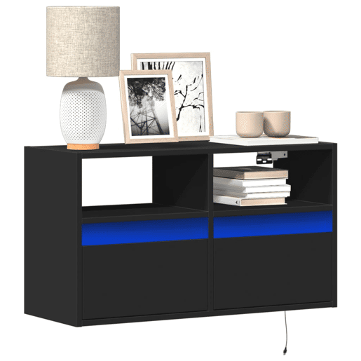 Móvel de parede para TV - Armário de TV com luzes LED 80x31x45 cm preto