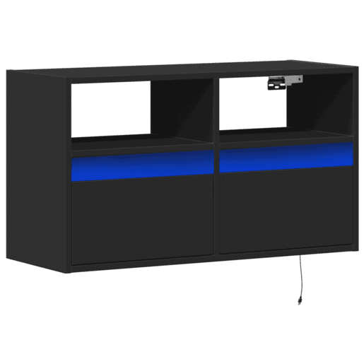 Móvel de parede para TV - Armário de TV com luzes LED 80x31x45 cm preto