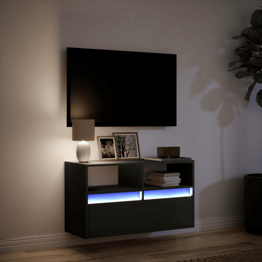 Móvel de parede para TV - Armário de TV com luzes LED 80x31x45 cm preto