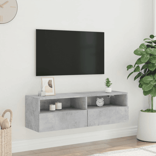 Móvel parede p TV - Armário TV 100x30x30 cm derivados madeira cinza cimento