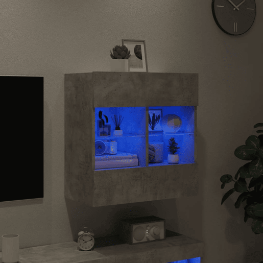 Móvel parede p TV - Armário TV c luzes LED 58,5x30x60,5 cm cinza cimento