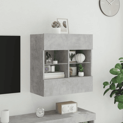 Móvel parede p TV - Armário TV c luzes LED 58,5x30x60,5 cm cinza cimento