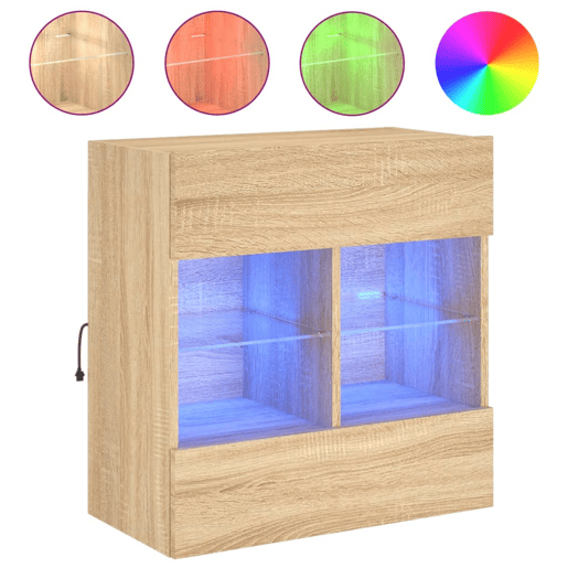 Móvel parede p TV - Armário TV c luzes LED 58,5x30x60,5cm carvalho sonoma