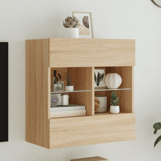 Móvel parede p TV - Armário TV c luzes LED 58,5x30x60,5cm carvalho sonoma