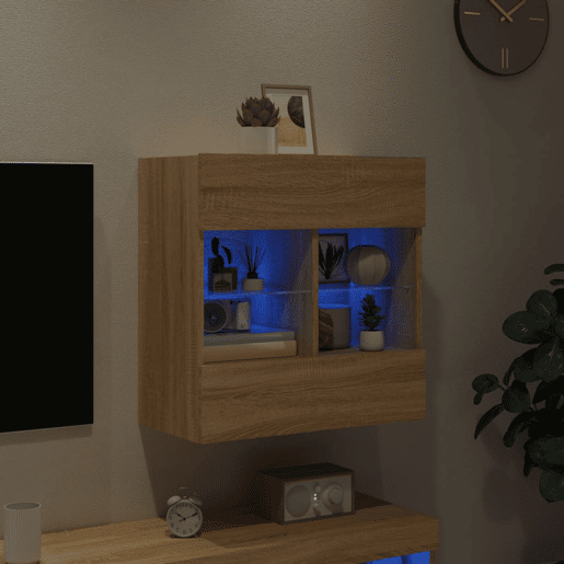Móvel parede p TV - Armário TV c luzes LED 58,5x30x60,5cm carvalho sonoma