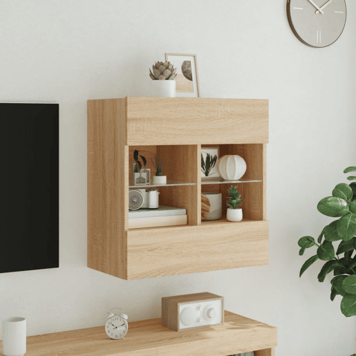 Móvel parede p TV - Armário TV c luzes LED 58,5x30x60,5cm carvalho sonoma