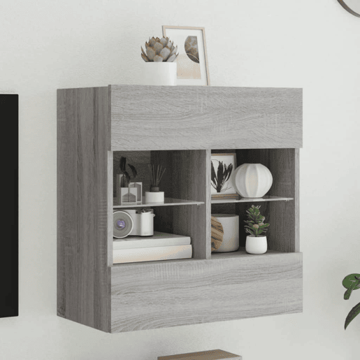Móvel de parede p TV - Armário de TV c luzes LED 58,5x30x60,5 cm cinza sonoma
