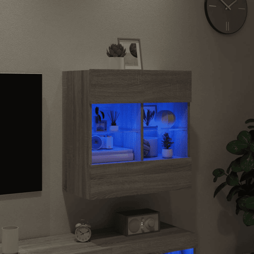 Móvel de parede p TV - Armário de TV c luzes LED 58,5x30x60,5 cm cinza sonoma