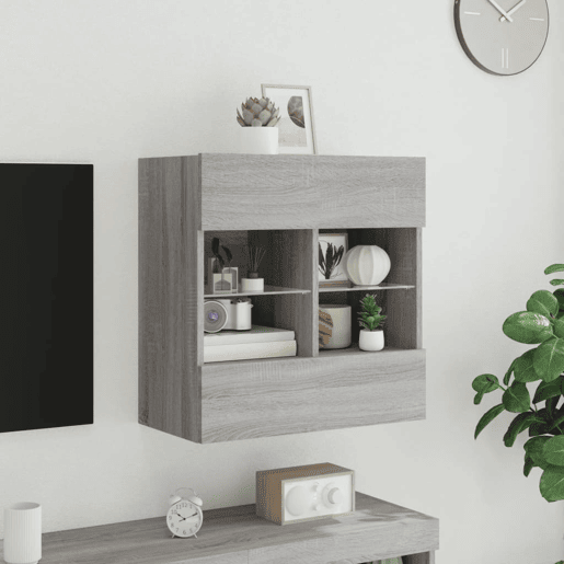 Móvel de parede p TV - Armário de TV c luzes LED 58,5x30x60,5 cm cinza sonoma