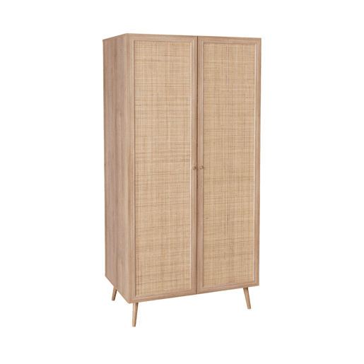 Roupeiro de 2 portas em cana e efeito madeira, Boheme, Natural, 90x59x179.5 cm