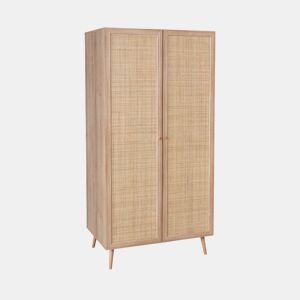 Roupeiro de 2 portas em cana e efeito madeira, Boheme, Natural, 90x59x179.5 cm