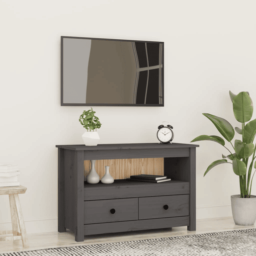 Móvel de TV - Modulo de TV - Armário de TV 79x35x52 cm madeira de pinho maciça cinzento