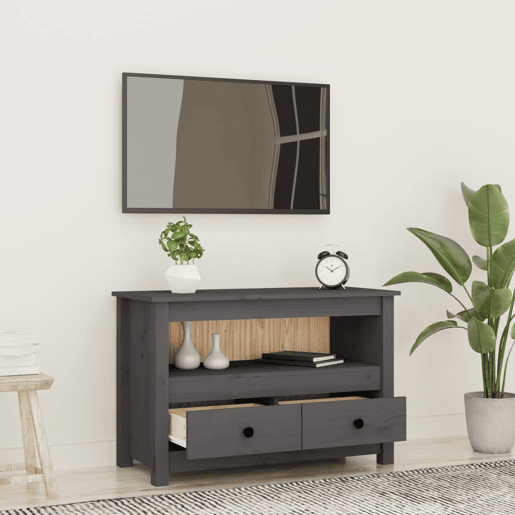 Móvel de TV - Modulo de TV - Armário de TV 79x35x52 cm madeira de pinho maciça cinzento