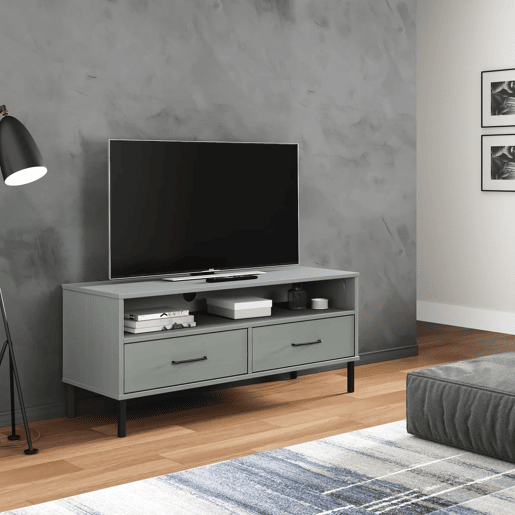 Móvel de TV - Modulo de TV - Armário de TV c pernas de metal OSLO pinho maciço cinzento