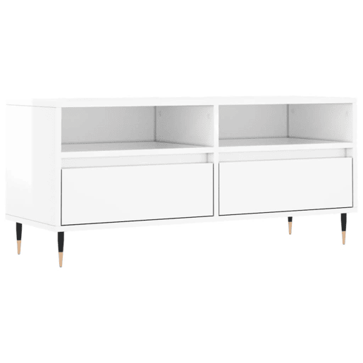 Móvel p TV, Armário de TV 100x34,5x44,5 cm derivados madeira branco brilhante