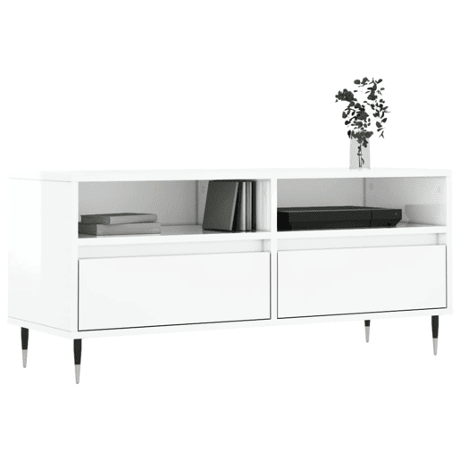 Móvel p TV, Armário de TV 100x34,5x44,5 cm derivados madeira branco brilhante