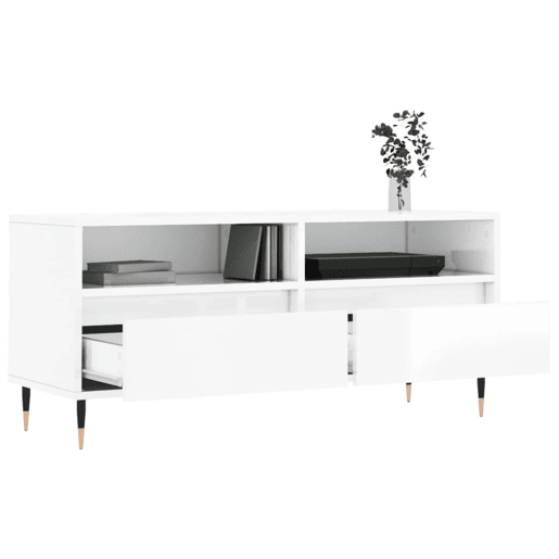 Móvel p TV, Armário de TV 100x34,5x44,5 cm derivados madeira branco brilhante
