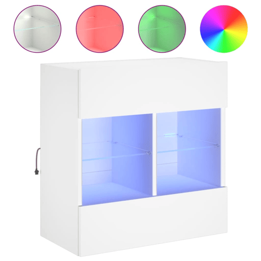 Móvel de parede para TV - Armário de TV com luzes LED 58,5x30x60,5 cm branco