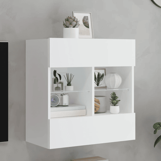 Móvel de parede para TV - Armário de TV com luzes LED 58,5x30x60,5 cm branco