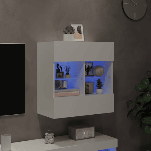Móvel de parede para TV - Armário de TV com luzes LED 58,5x30x60,5 cm branco