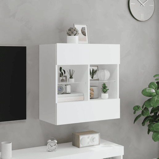Móvel de parede para TV - Armário de TV com luzes LED 58,5x30x60,5 cm branco
