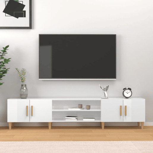 Móvel de TV - Modulo de TV - Armário de TV 180x31,5x40cm derivados de madeira branco brilhante