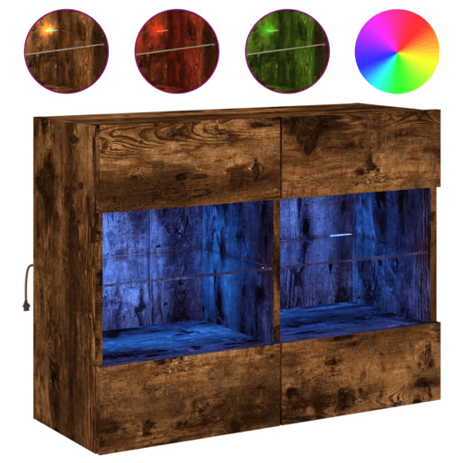 Móvel parede p TV - Armário TV c luzes LED 78,5x30x60,5 cm carvalho fumado