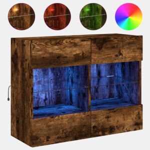Móvel parede p TV - Armário TV c luzes LED 78,5x30x60,5 cm carvalho fumado