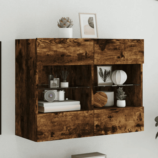 Móvel parede p TV - Armário TV c luzes LED 78,5x30x60,5 cm carvalho fumado