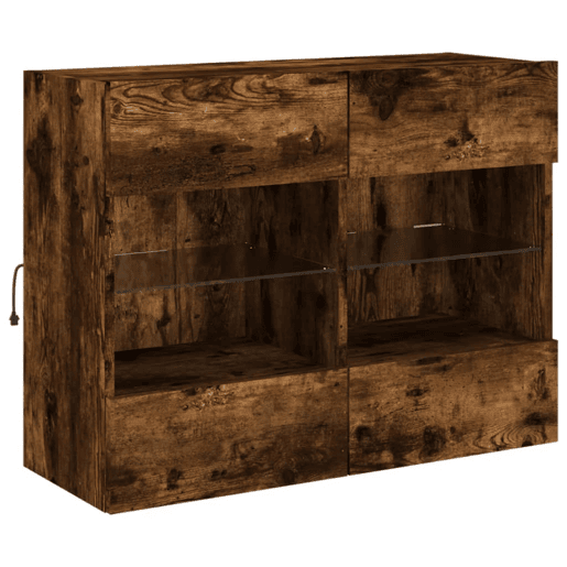 Móvel parede p TV - Armário TV c luzes LED 78,5x30x60,5 cm carvalho fumado