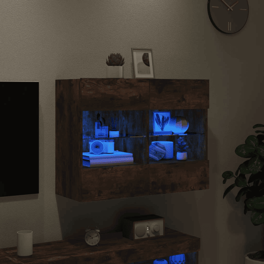 Móvel parede p TV - Armário TV c luzes LED 78,5x30x60,5 cm carvalho fumado