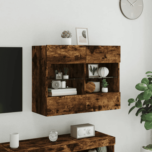 Móvel parede p TV - Armário TV c luzes LED 78,5x30x60,5 cm carvalho fumado