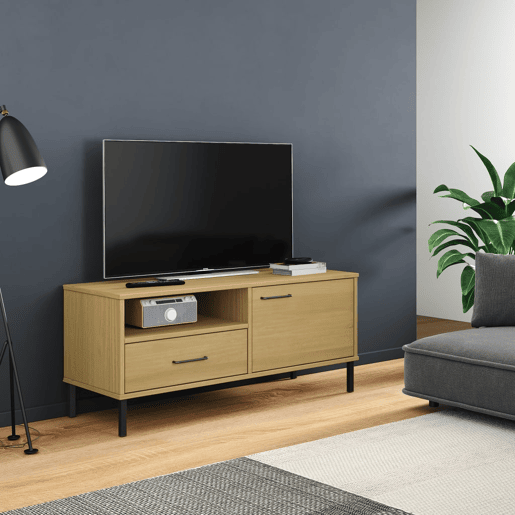 Móvel de TV - Modulo de TV - Armário de TV c pernas de metal pinho maciço OSLO castanho