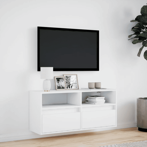 Móvel de parede para TV - Armário de TV com luzes LED 100x31x45 cm branco