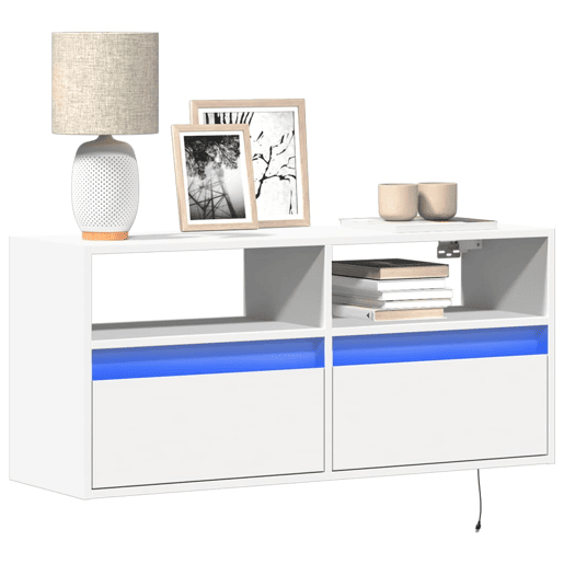Móvel de parede para TV - Armário de TV com luzes LED 100x31x45 cm branco