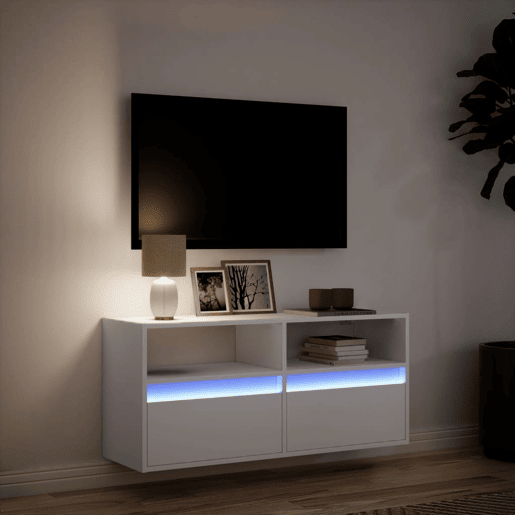 Móvel de parede para TV - Armário de TV com luzes LED 100x31x45 cm branco