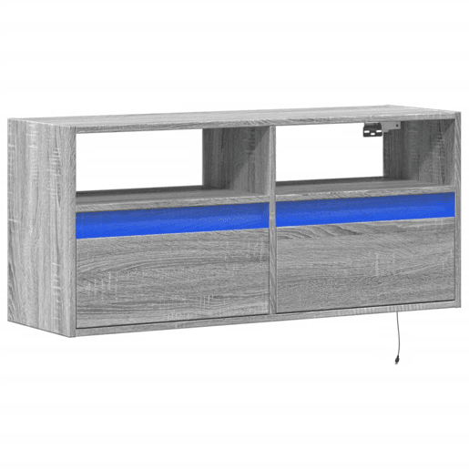 Móvel de parede p TV - Armário de TV c luzes LED 100x31x45 cm cinzento sonoma