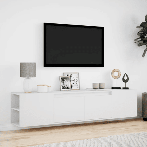 Móvel de parede para TV - Armário de TV com luzes LED 180x31x39,5 cm branco