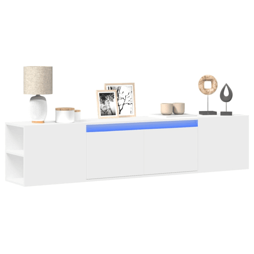 Móvel de parede para TV - Armário de TV com luzes LED 180x31x39,5 cm branco