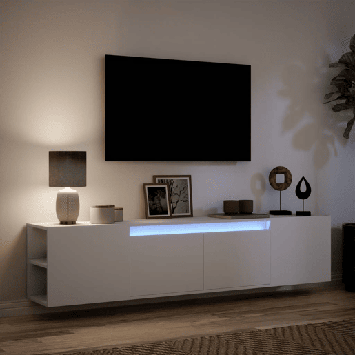 Móvel de parede para TV - Armário de TV com luzes LED 180x31x39,5 cm branco