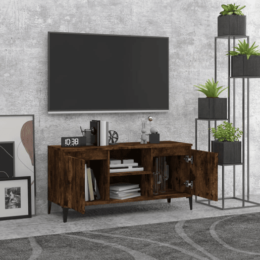 Móvel de TV - Modulo de TV - Armário de TV com pernas em metal 103,5x35x50 cm carvalho fumado