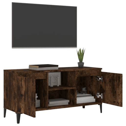 Móvel de TV - Modulo de TV - Armário de TV com pernas em metal 103,5x35x50 cm carvalho fumado