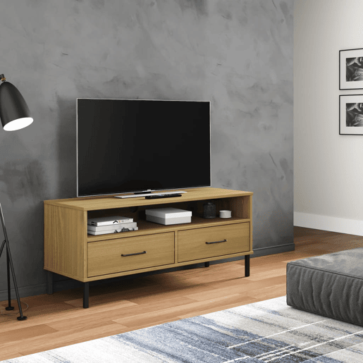 Móvel de TV - Modulo de TV - Armário de TV c pernas de metal pinho maciço OSLO castanho