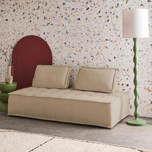 Sofá modular em tecido estofado de 2 lugares, Dao, Beige, 180x90x78 cm