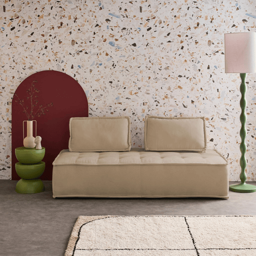 Sofá modular em tecido estofado de 2 lugares, Dao, Beige, 180x90x78 cm