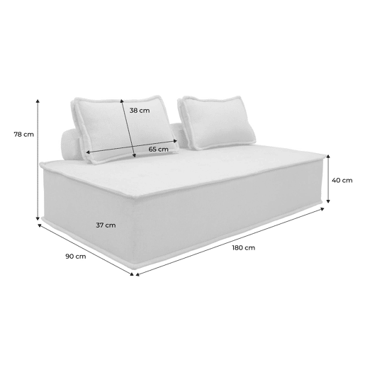 Sofá modular em tecido estofado de 2 lugares, Dao, Beige, 180x90x78 cm