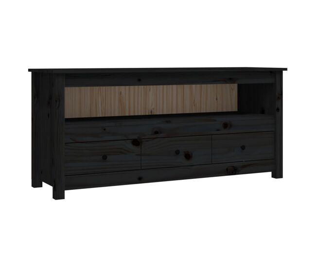 Mueble TV - Mesa de TV de madera maciza de pino negro 114x35x52 cm
