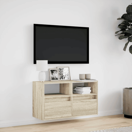 Móvel de parede p TV - Armário de TV c luzes LED 80x31x45 cm carvalho sonoma