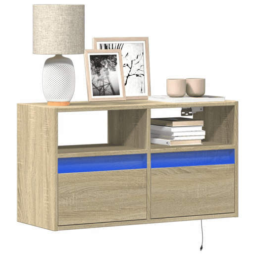 Móvel de parede p TV - Armário de TV c luzes LED 80x31x45 cm carvalho sonoma