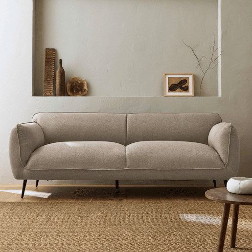Sofá em tecido com pernas metálicas de 3 lugares, Soft, Beige, 205x82.3x76.3 cm